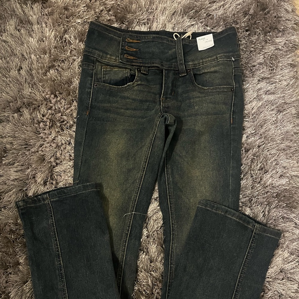 Mid Rise Washed Flare Jeans